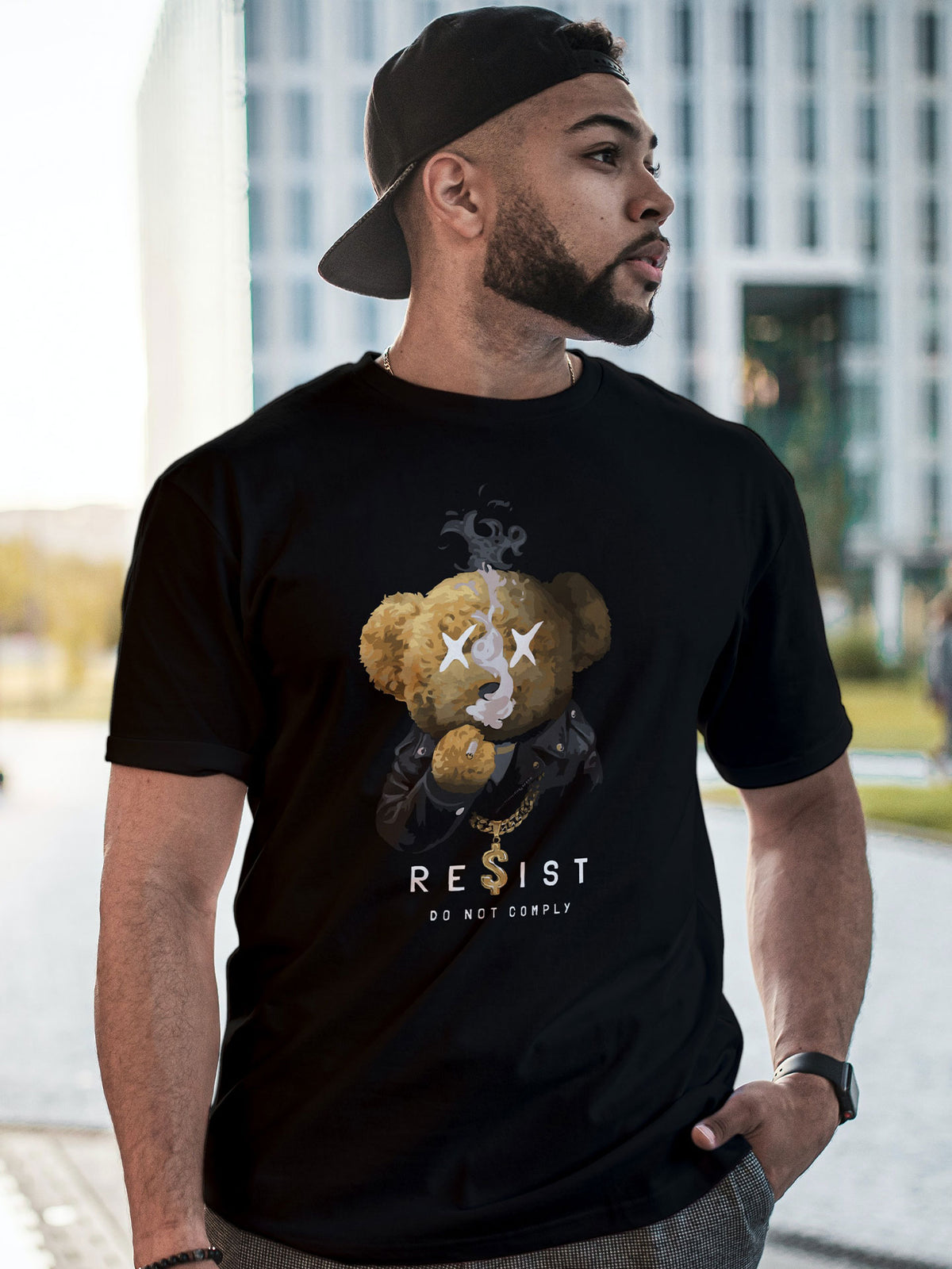 Men's Black Resist Printed T-shirt