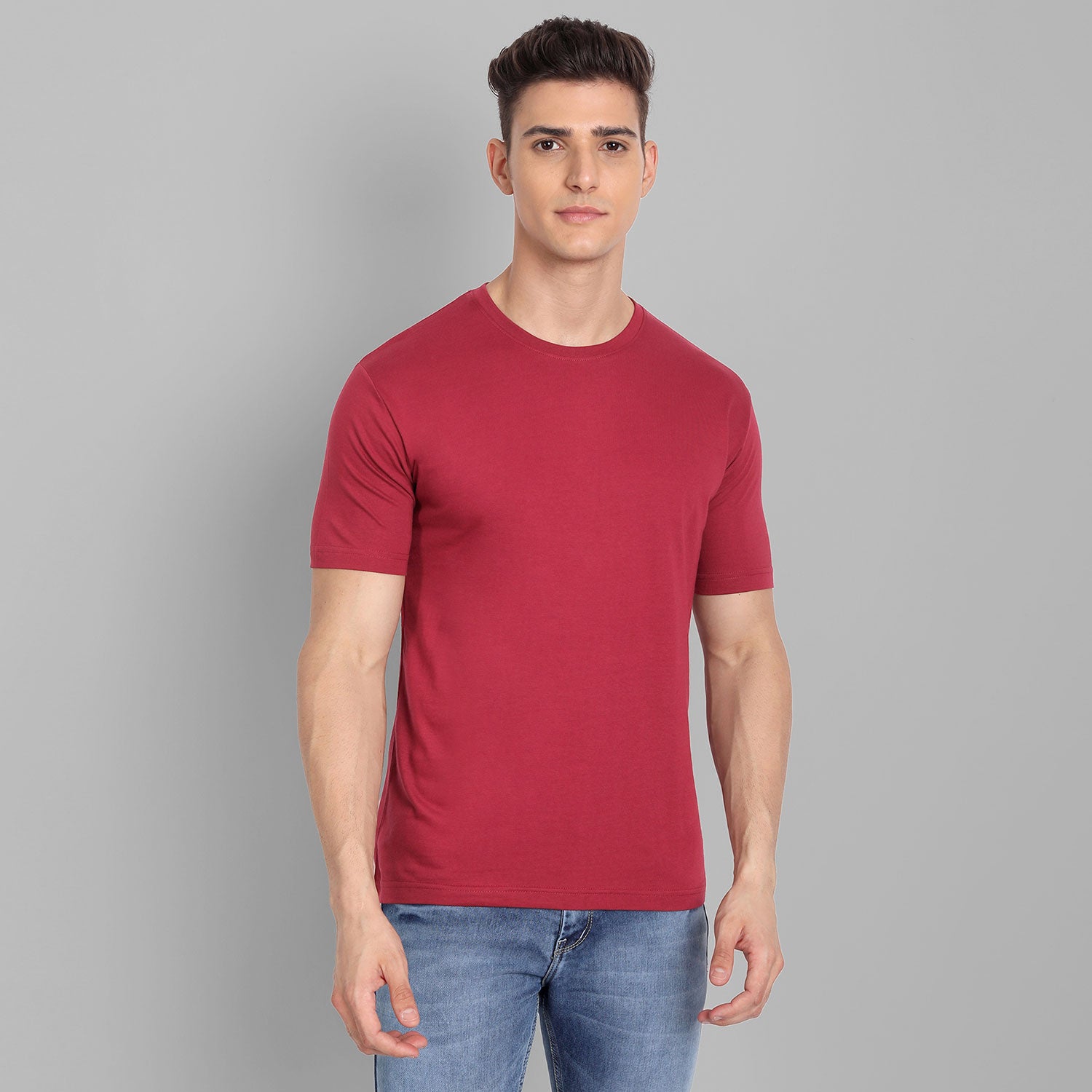 Pack Of 4 Men Plain T-shirt Combo Onion, Red , Yellow, And Maroon