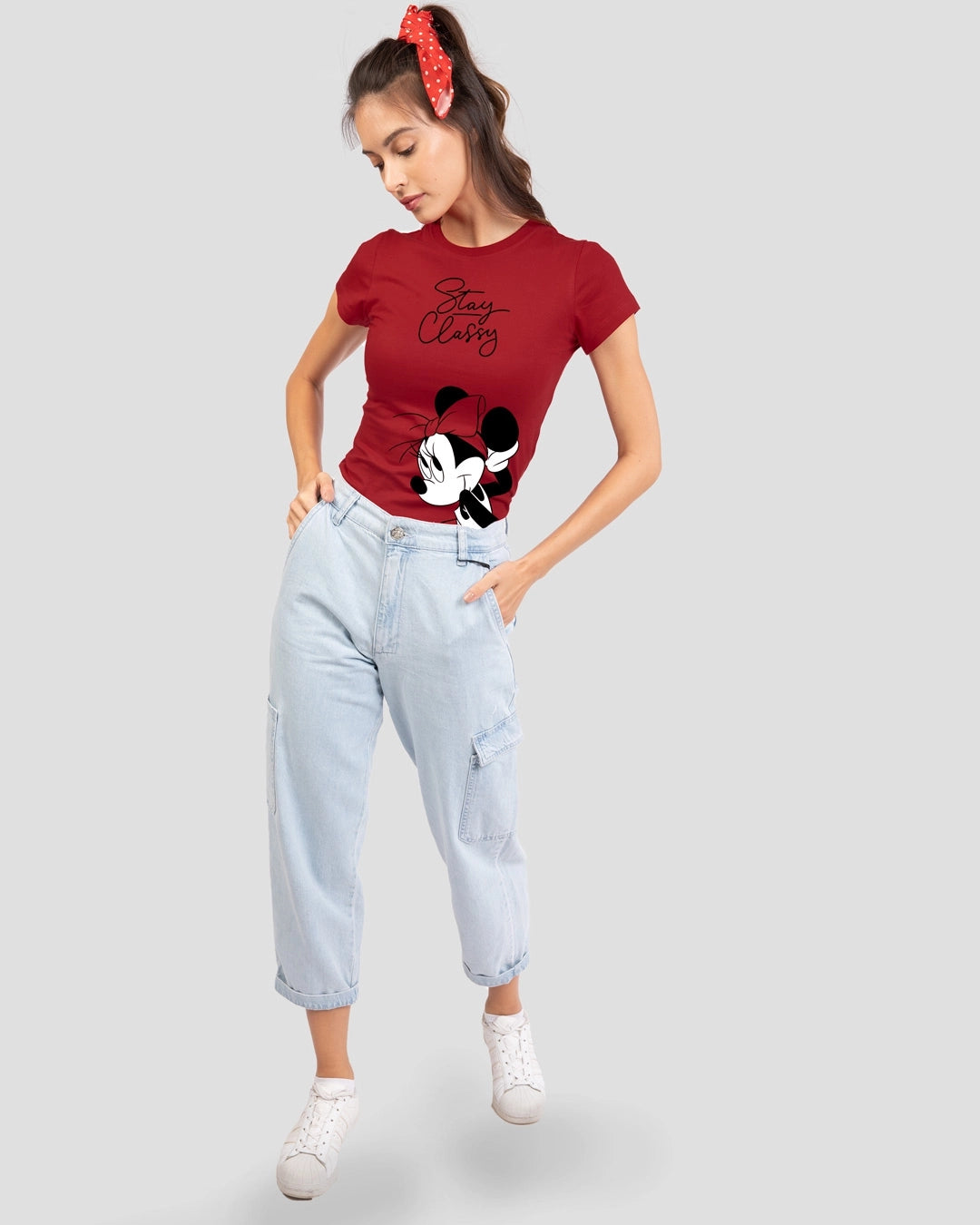 Women's Red Stay Classy Minnie Slim Fit T-shirt
