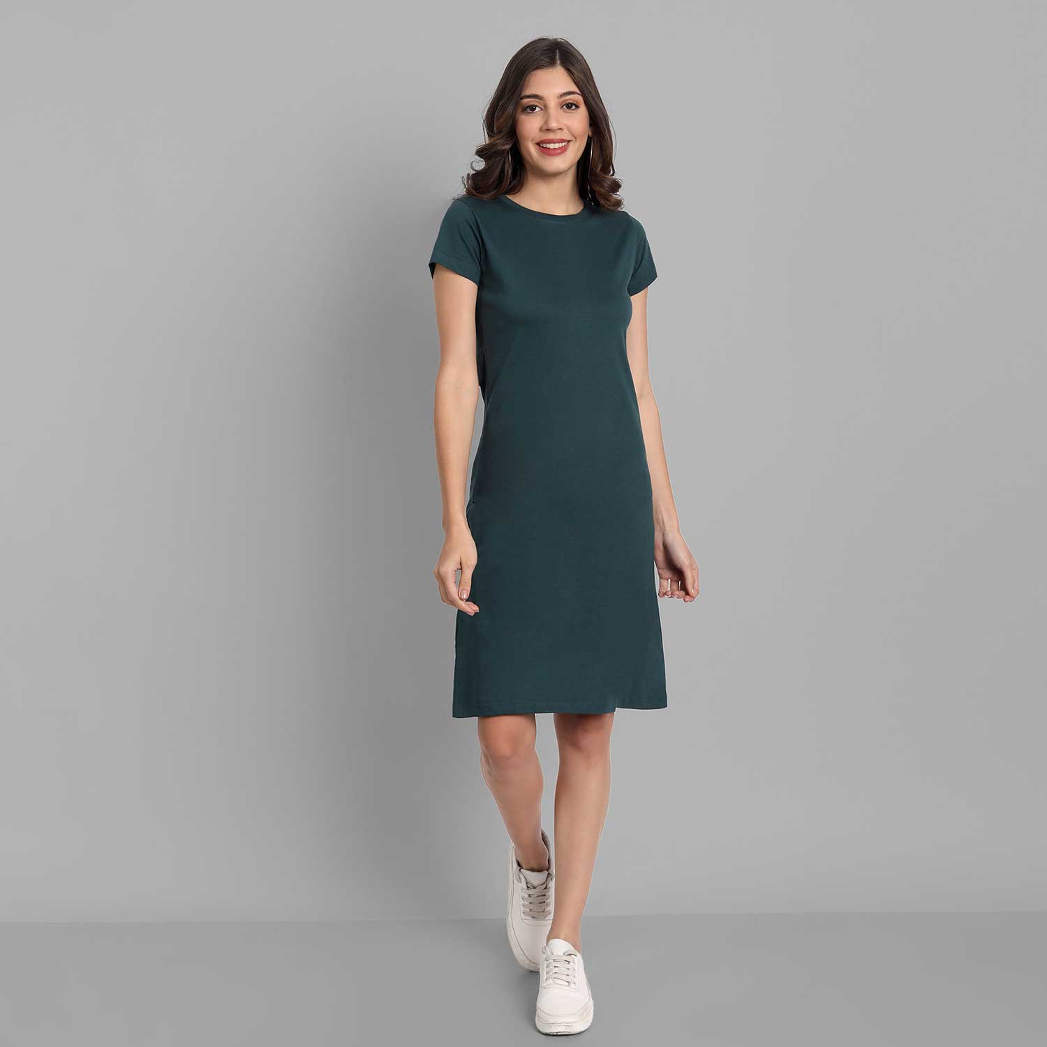 Green Plain Dresses For Woman