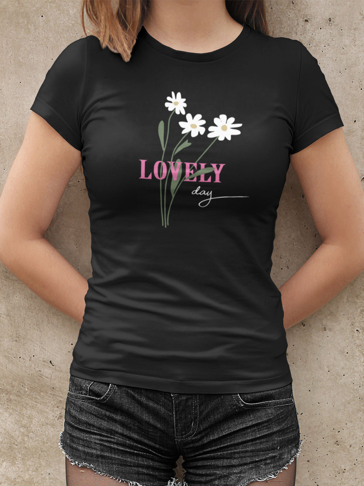 Woman's Black Lovely Day Printed T-shirt