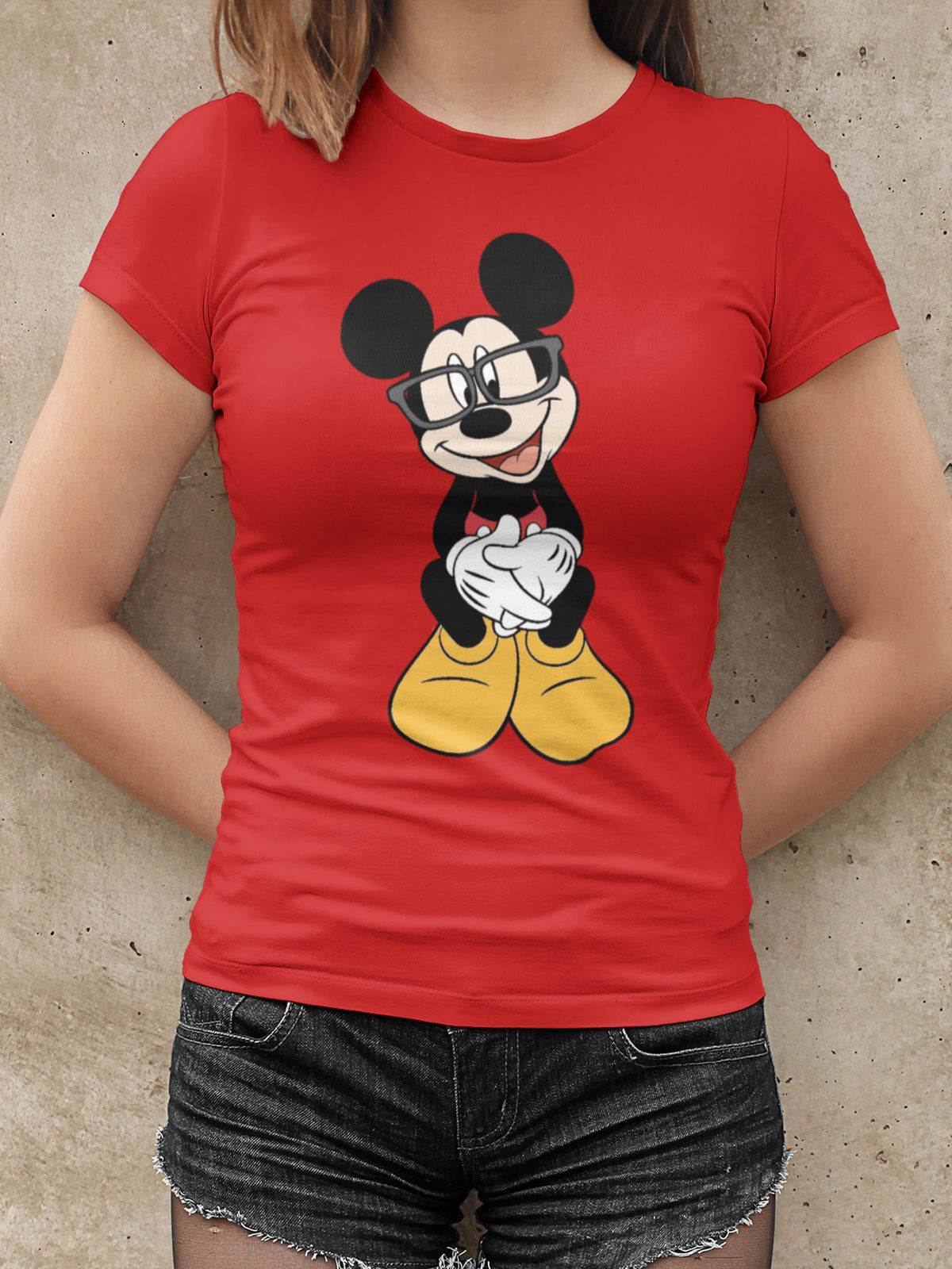 Woman's Red Mickey Printed T-shirt