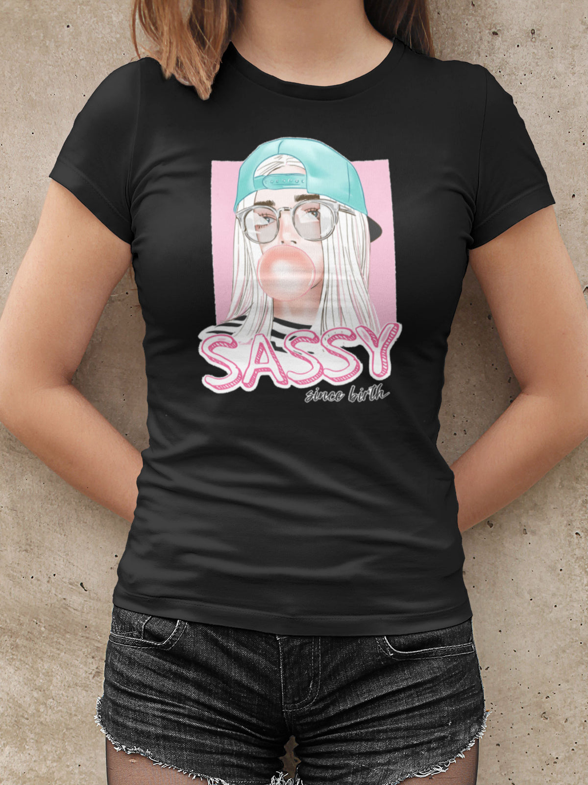 Woman's Black Sasy Since Birth Printed T-shirt
