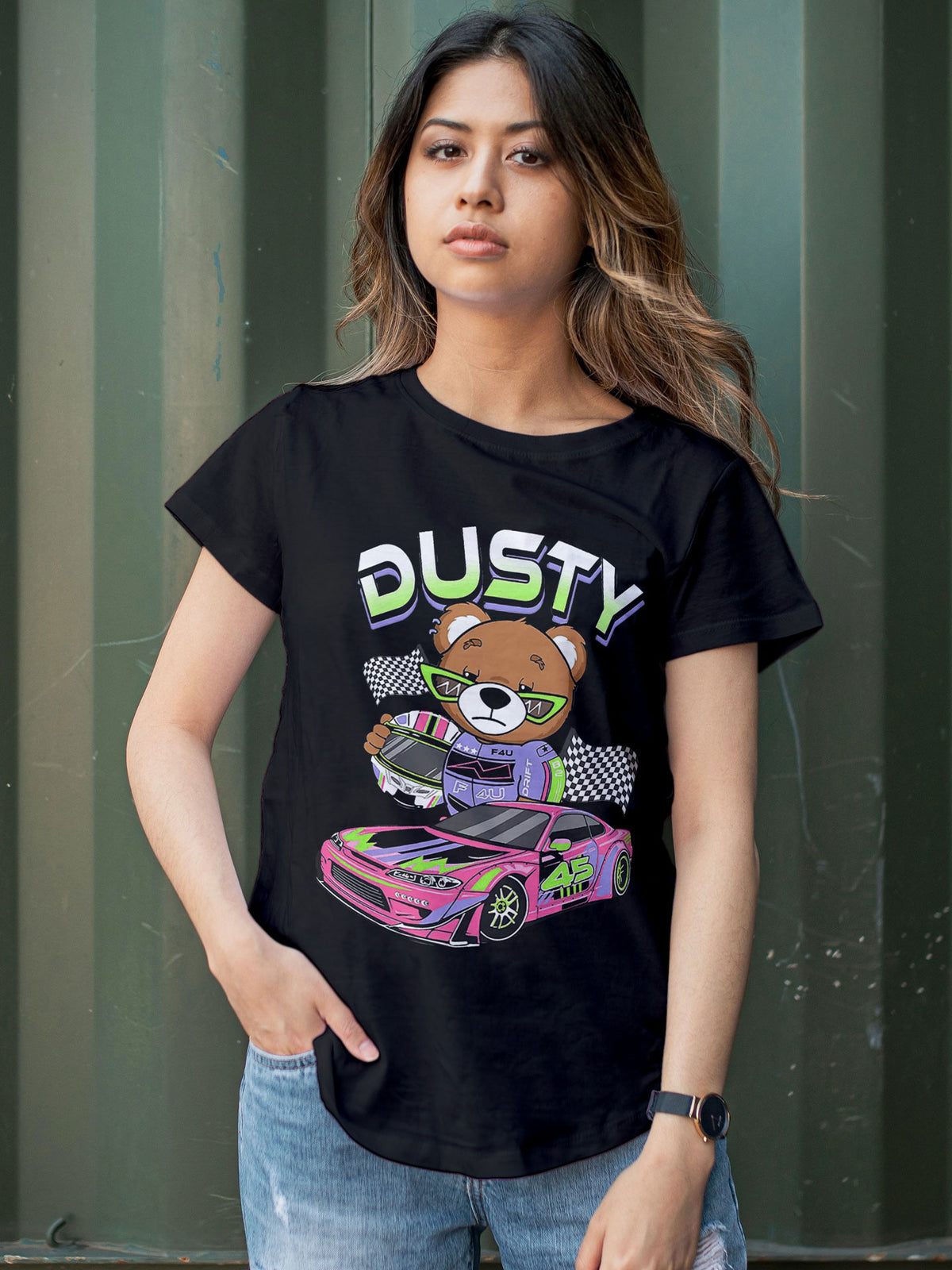 Woman's Black DUSTY Printed T-shirt
