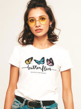 Woman's White Butterflies Printed t-shirt