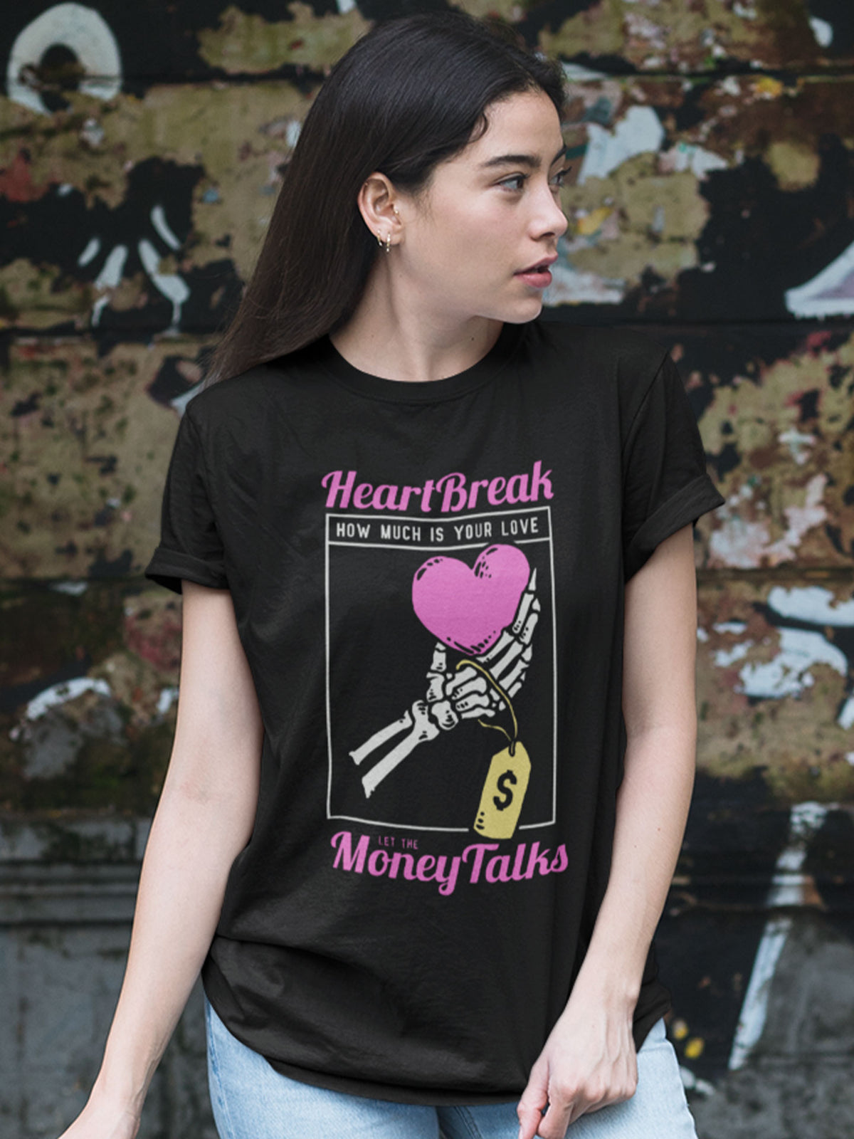 Woman's Black Heart Break Printed T-shirt