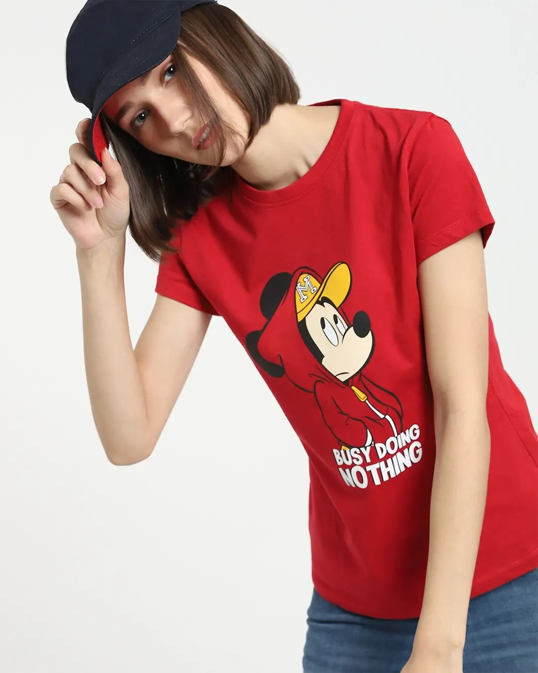 Women's Red Busy Doing Nothing Slim Fit T-shirt