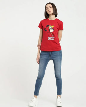 Women's Red Busy Doing Nothing Slim Fit T-shirt